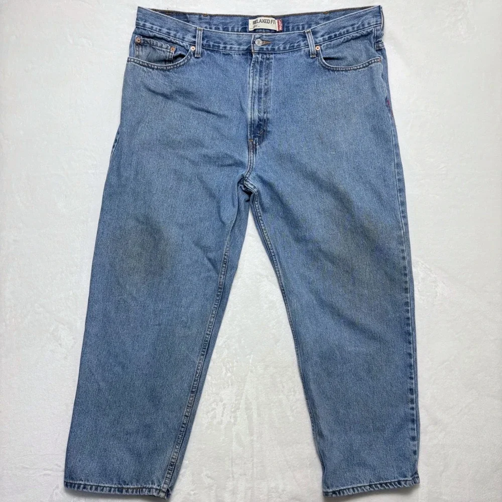 Levis 550 Relaxed Fit Tapered‎ Leg Jeans Mens 44x29 Light Wash Blue Denim